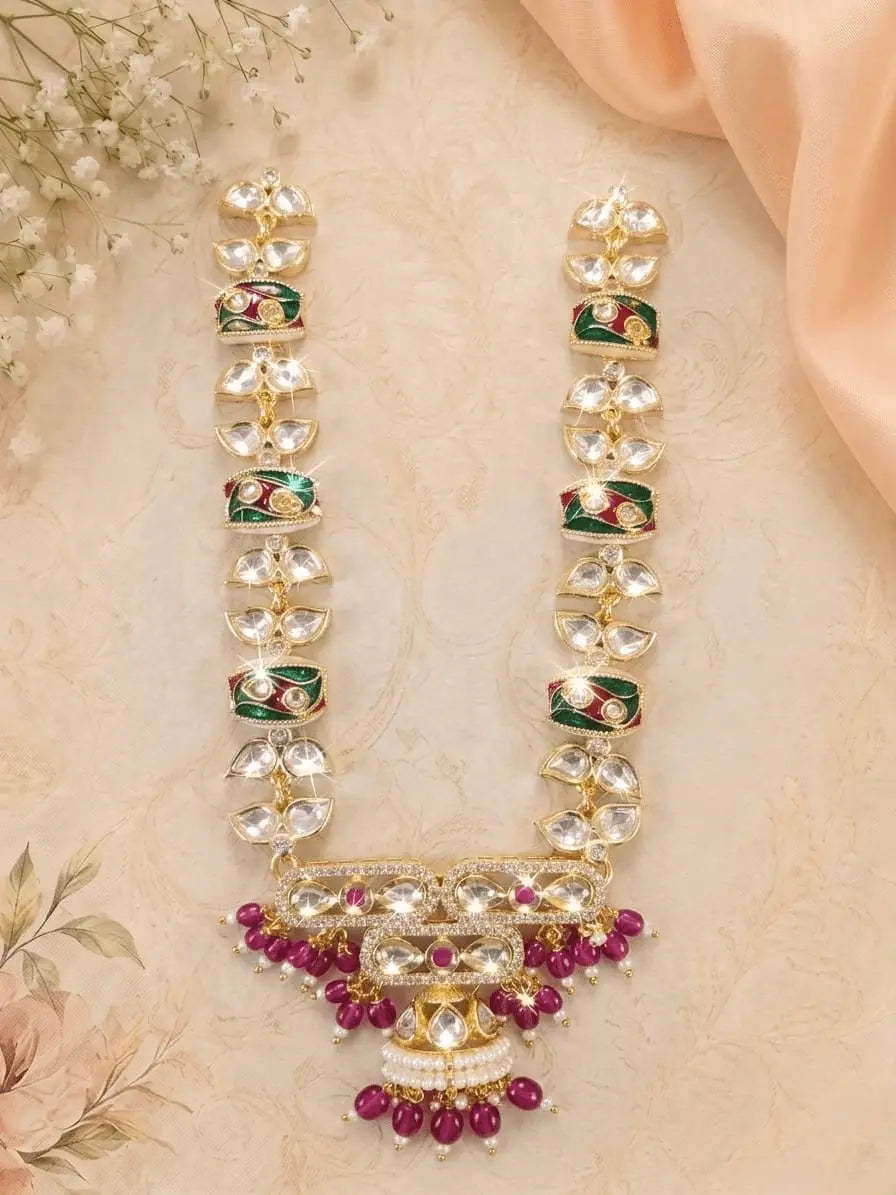 Kundan Moissanite Meena Mala